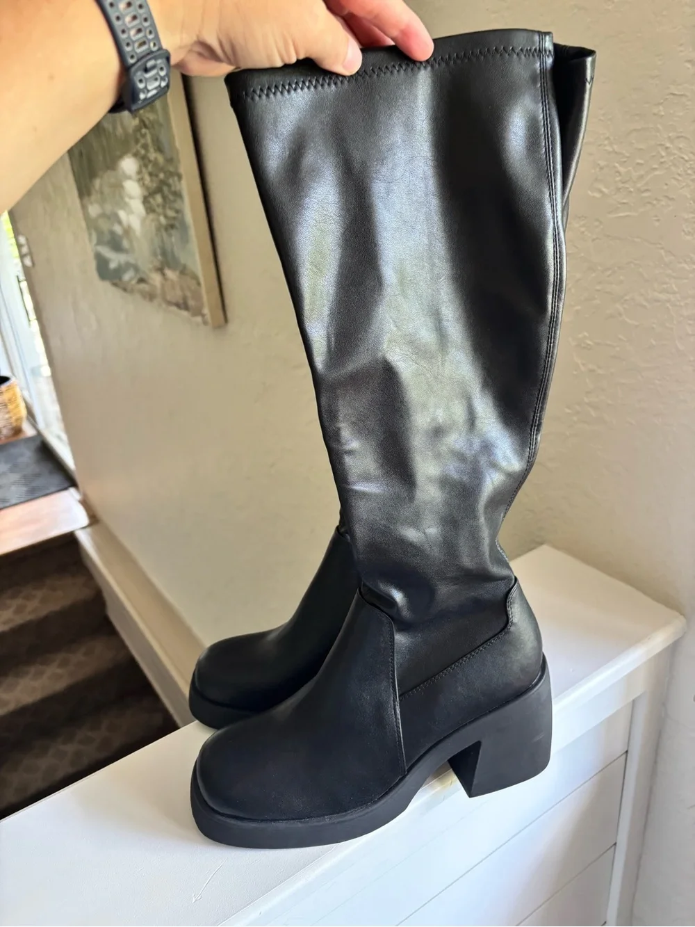Steve Madden Tall Calf Boots Chunky Platform High Heel Goth Pinup Y2K 90s